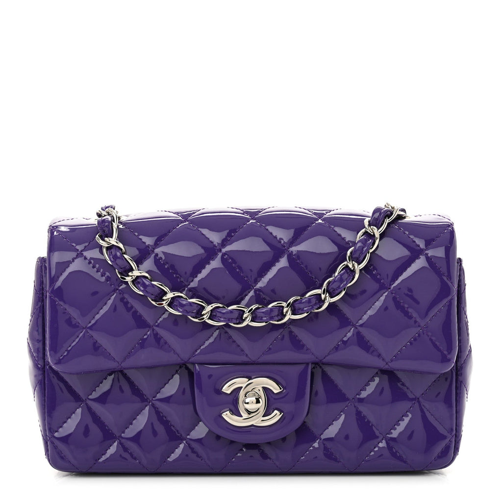 Patent Quilted Mini Rectangular Flap Purple