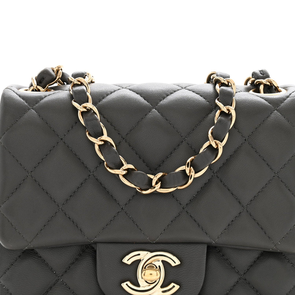 Lambskin Quilted Mini Square Flap Dark Grey