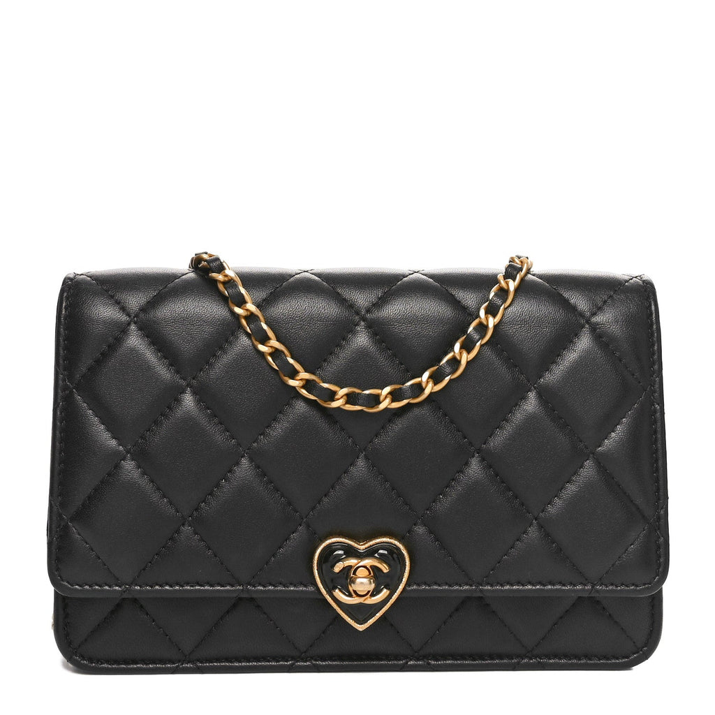 Lambskin Plexiglass Quilted Coco Love Wallet On Chain WOC Black
