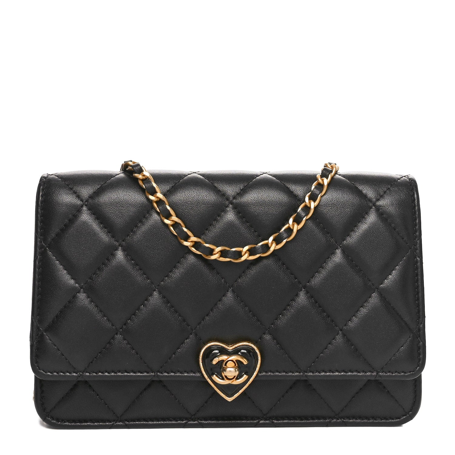Lambskin Plexiglass Quilted Coco Love Wallet On Chain WOC Black