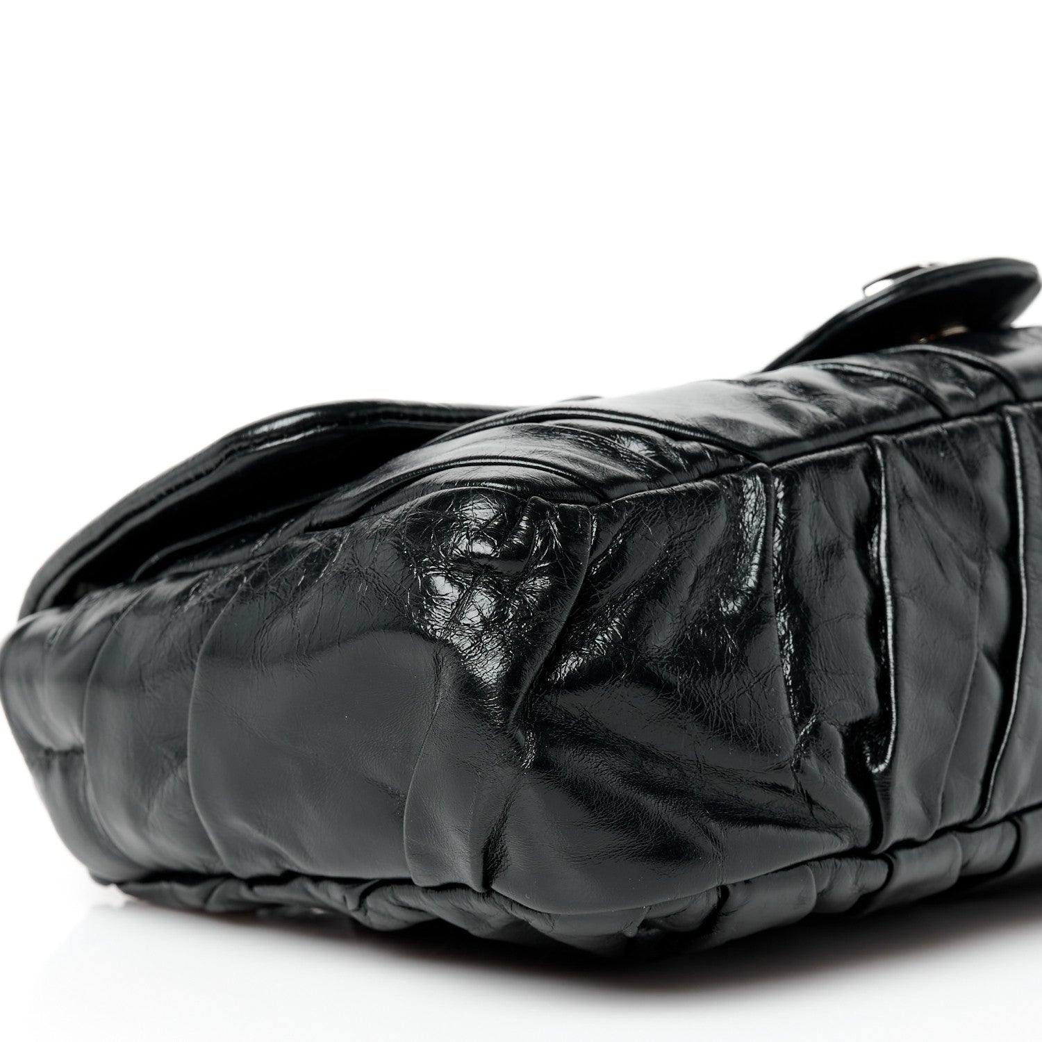 Glazed Calfskin Twisted Medium Flap Black