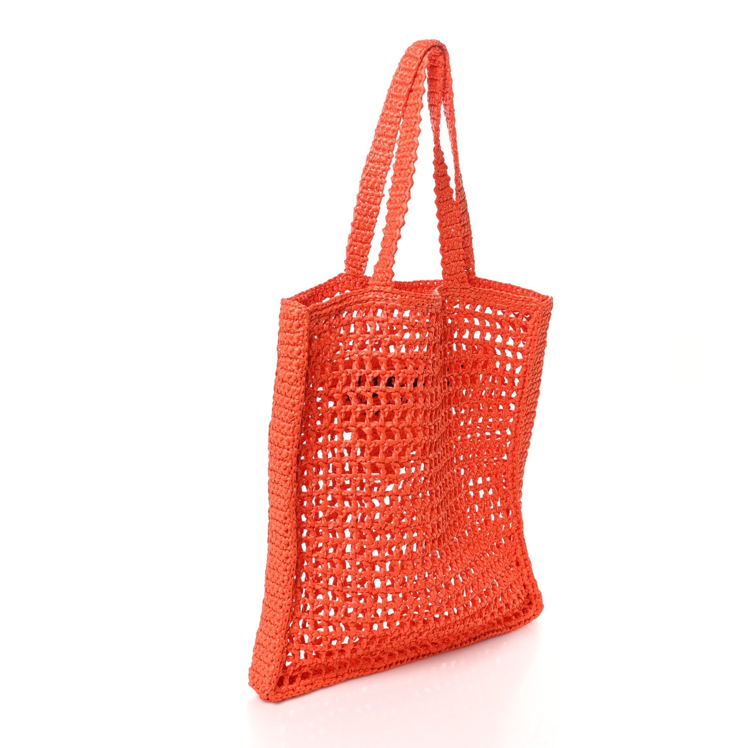 Yarn Raffia Effect Crochet Logo Embroidered Tote Bag Arancio