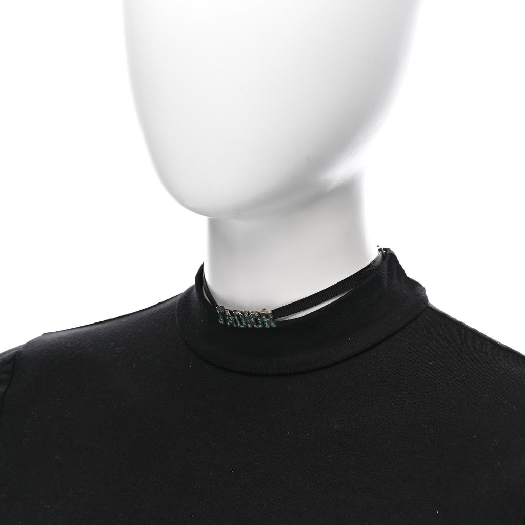 Grosgrain Ribbon Turquoise J'Adior Logo Choker Necklace Black