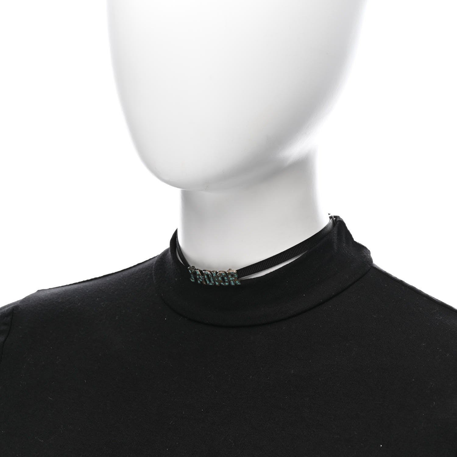 Grosgrain Ribbon Turquoise J'Adior Logo Choker Necklace Black