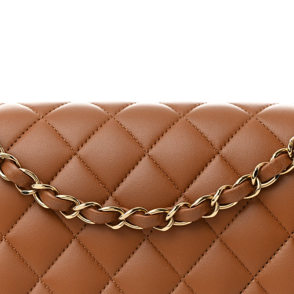 Lambskin Quilted Medium Double Flap Brown