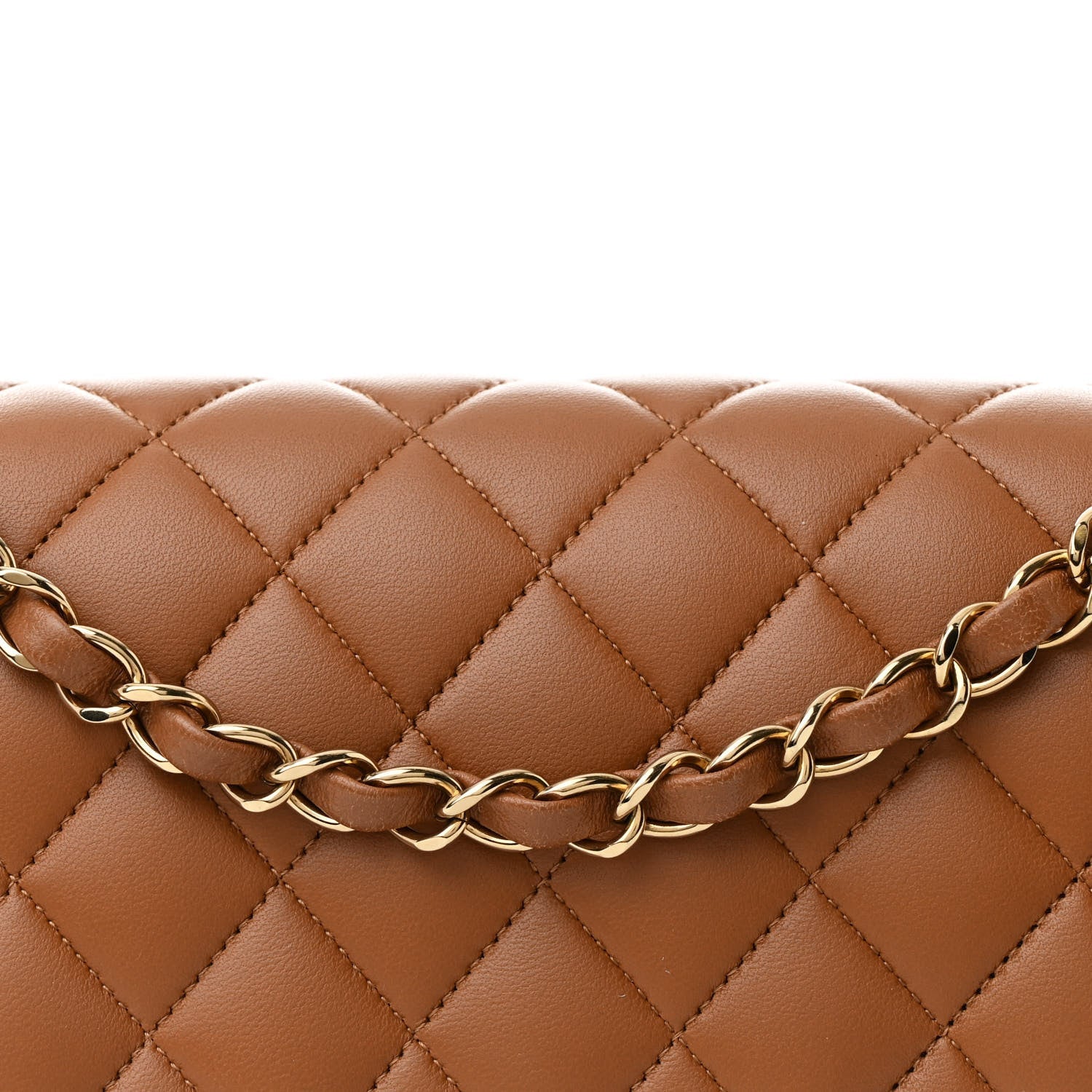 Lambskin Quilted Medium Double Flap Brown