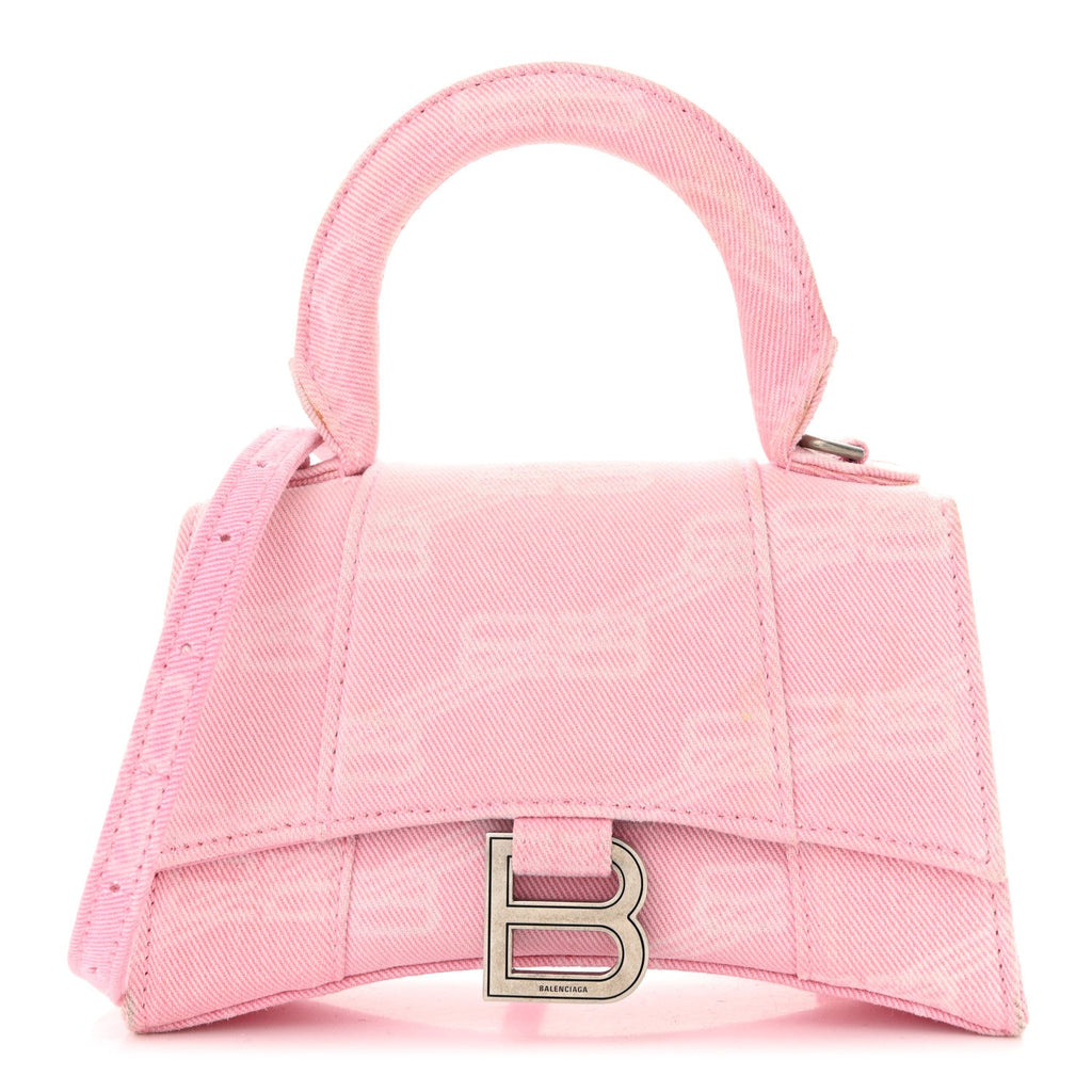 Washed Denim BB Monogram Hourglass Top Handle Bag XS Pink
