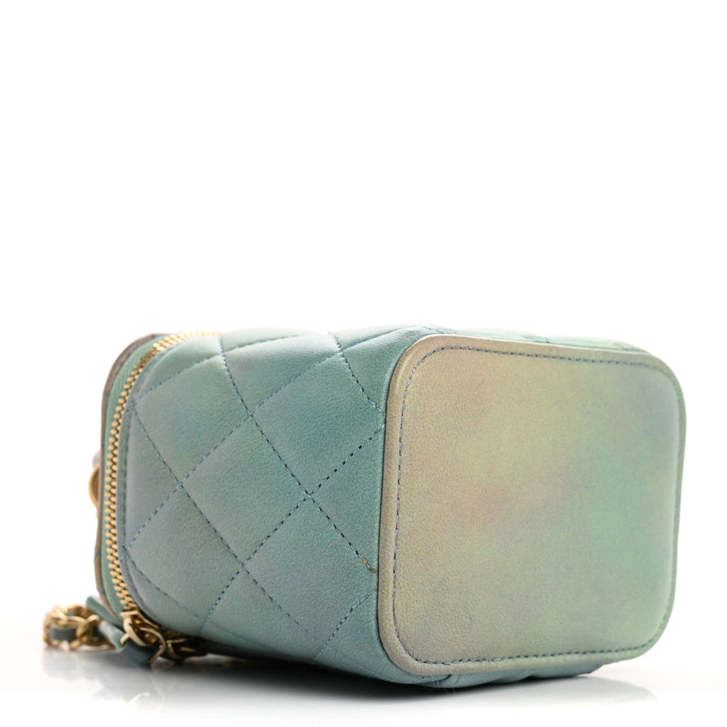 Lambskin Quilted Ombre Top Handle Mini Vanity Case With Chain Blue Green
