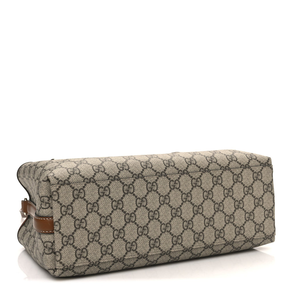 GG Supreme Monogram Emblem Small Tote Bag Beige Dark Brown