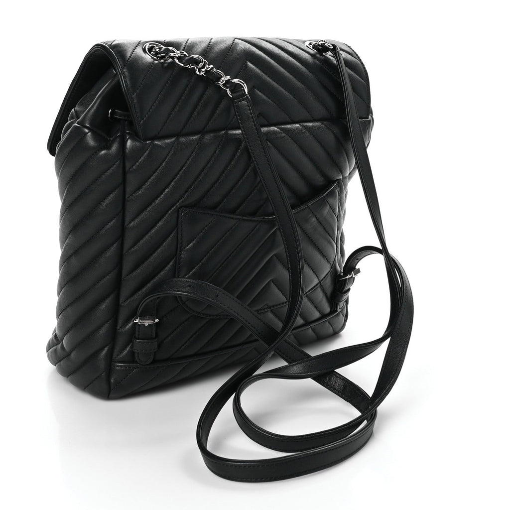 Calfskin Chevron Quilted Large Urban Spirit Backpack Black