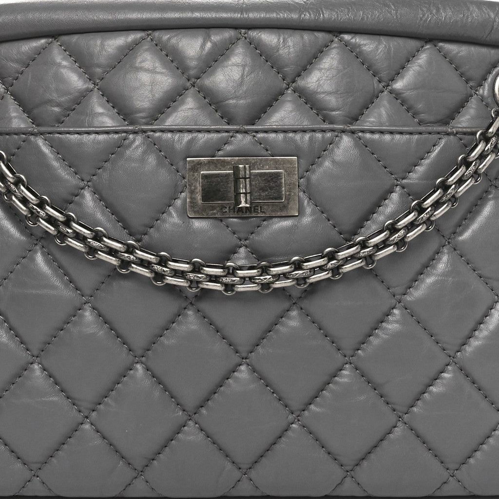 Aged Calfskin Quilted Medium Reissue Camera Case Grey
