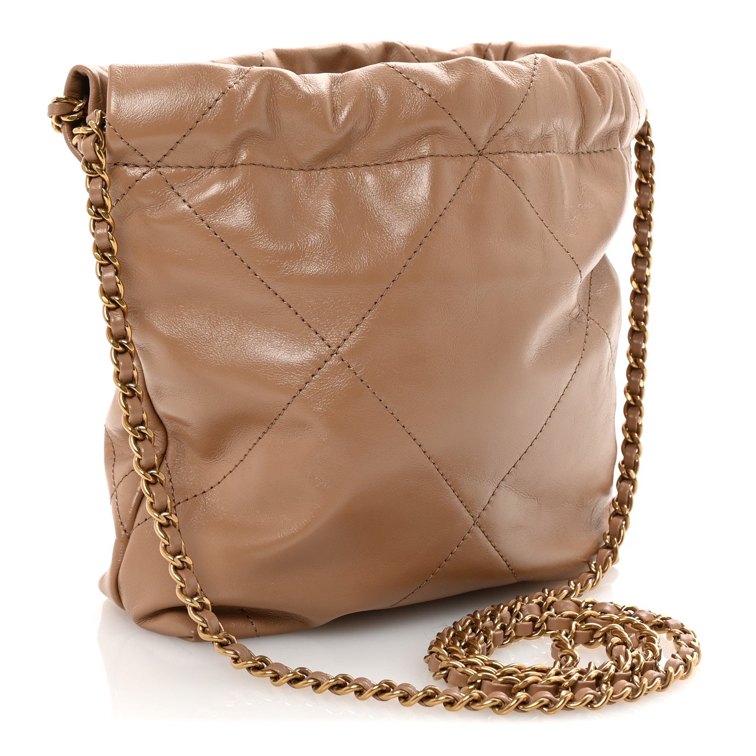 Shiny Calfskin Quilted Mini Chanel 22 Dark Beige