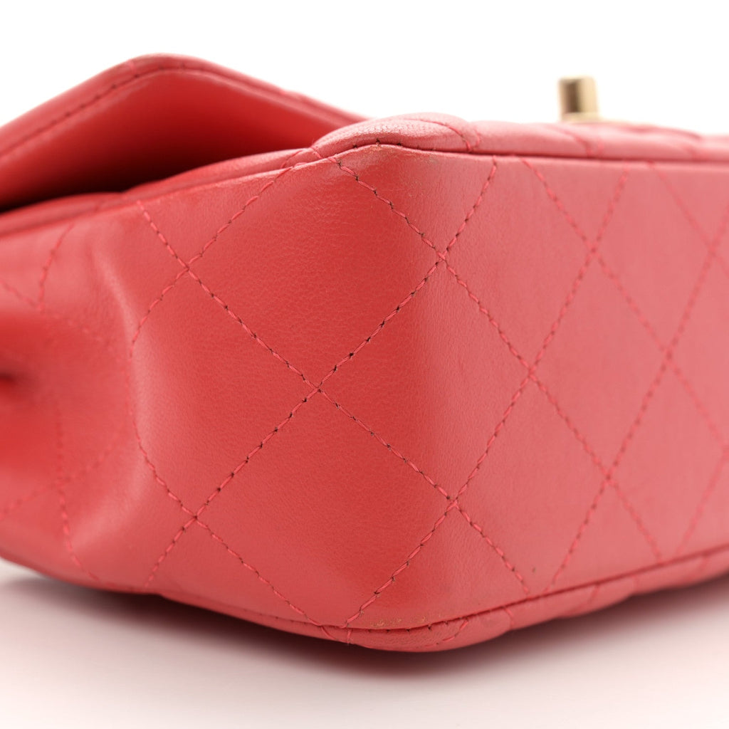 Lambskin Quilted Mini Rectangular Flap Coral