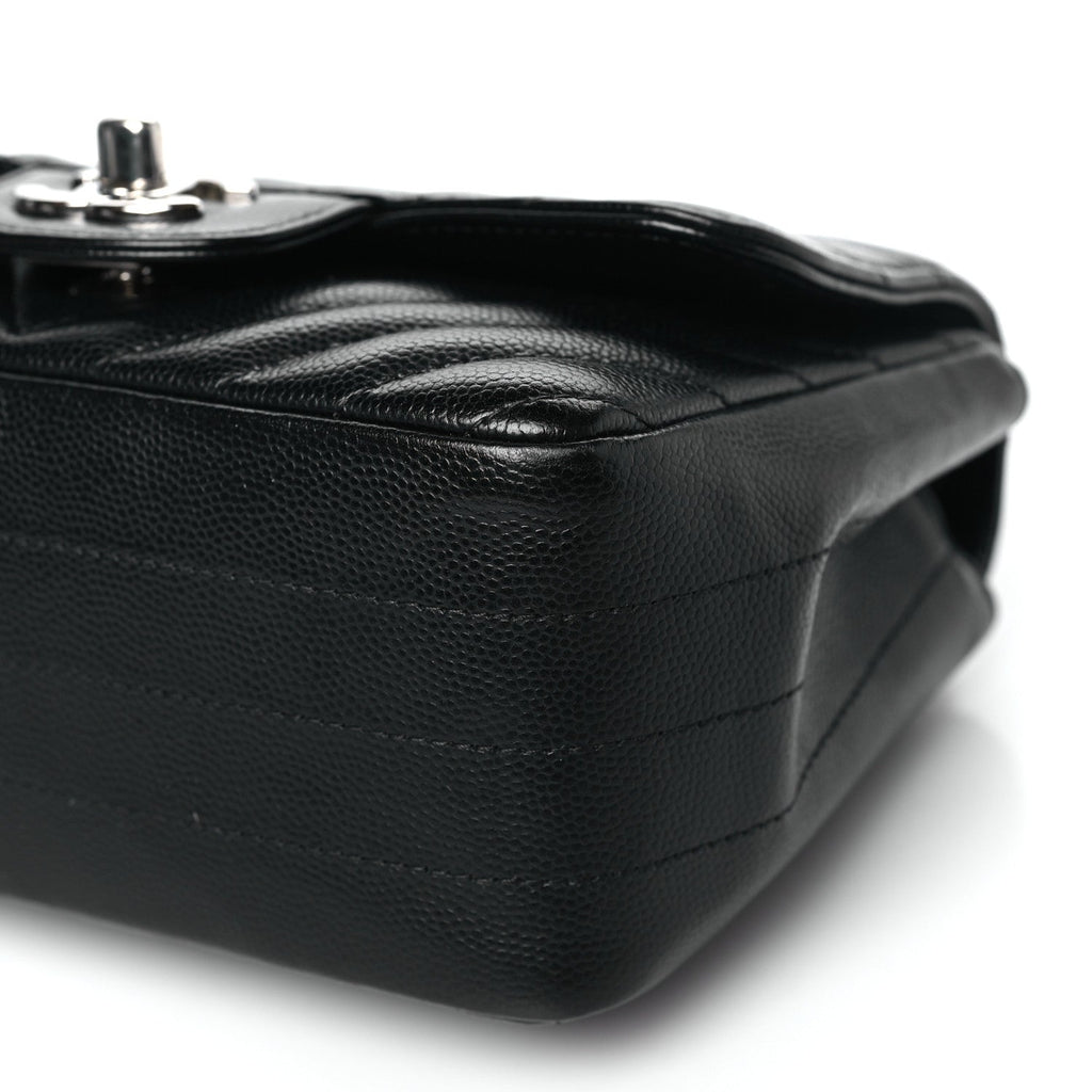Caviar Chevron Quilted Mini Square Flap Black