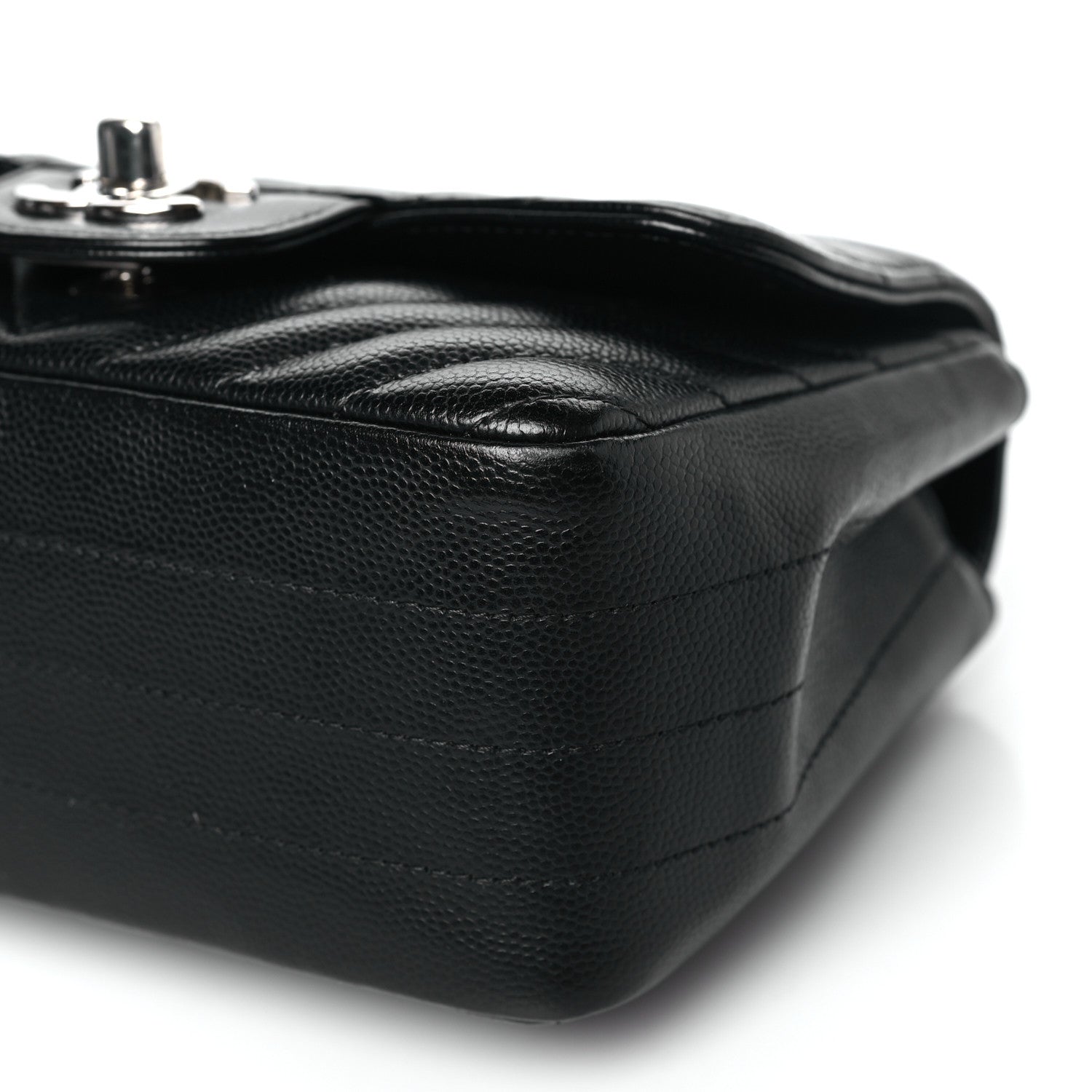 Caviar Chevron Quilted Mini Square Flap Black