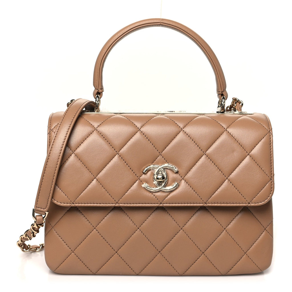 Lambskin Quilted Small Trendy CC Dual Handle Flap Bag Dark Beige