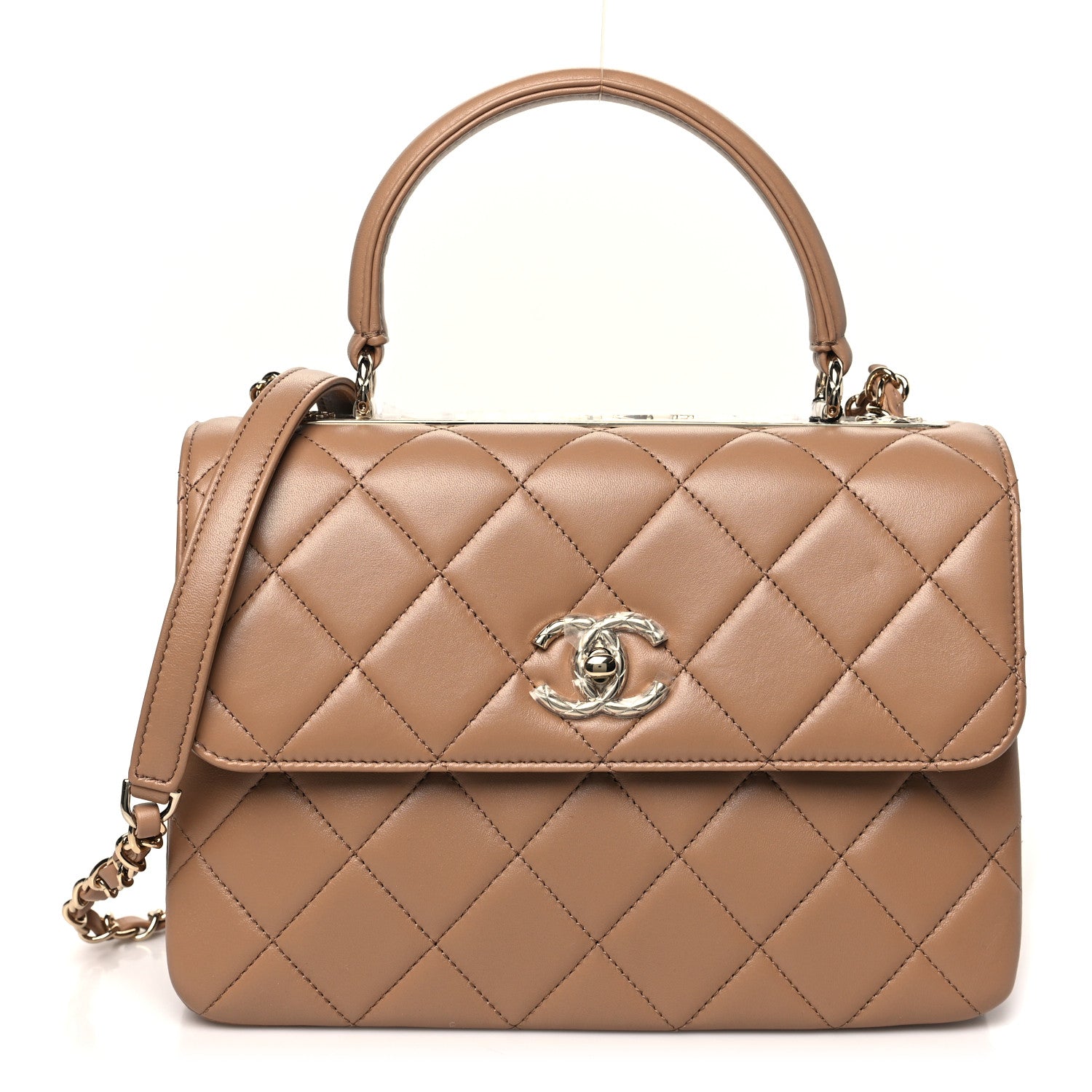 Lambskin Quilted Small Trendy CC Dual Handle Flap Bag Dark Beige