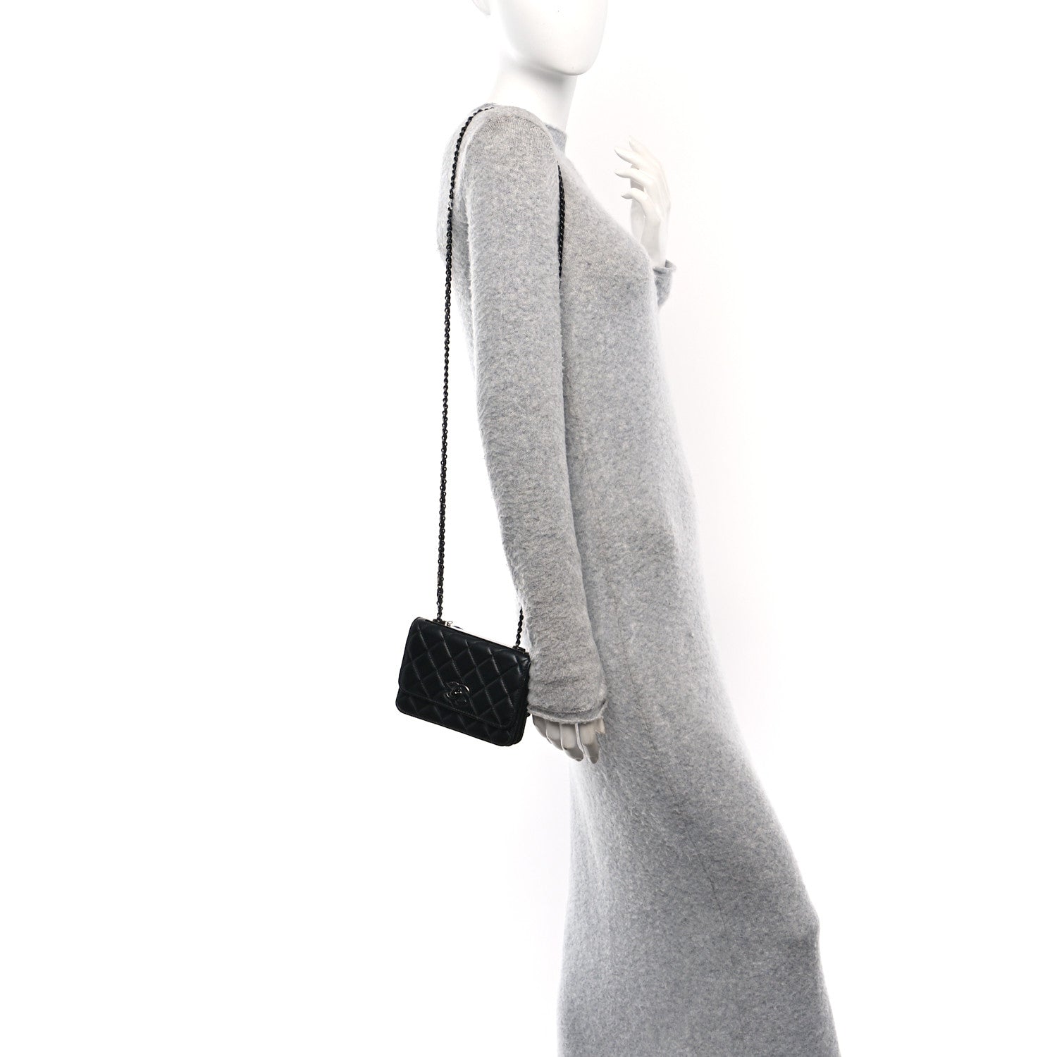 Lambskin Quilted Mini Trendy CC Wallet On Chain WOC So Black