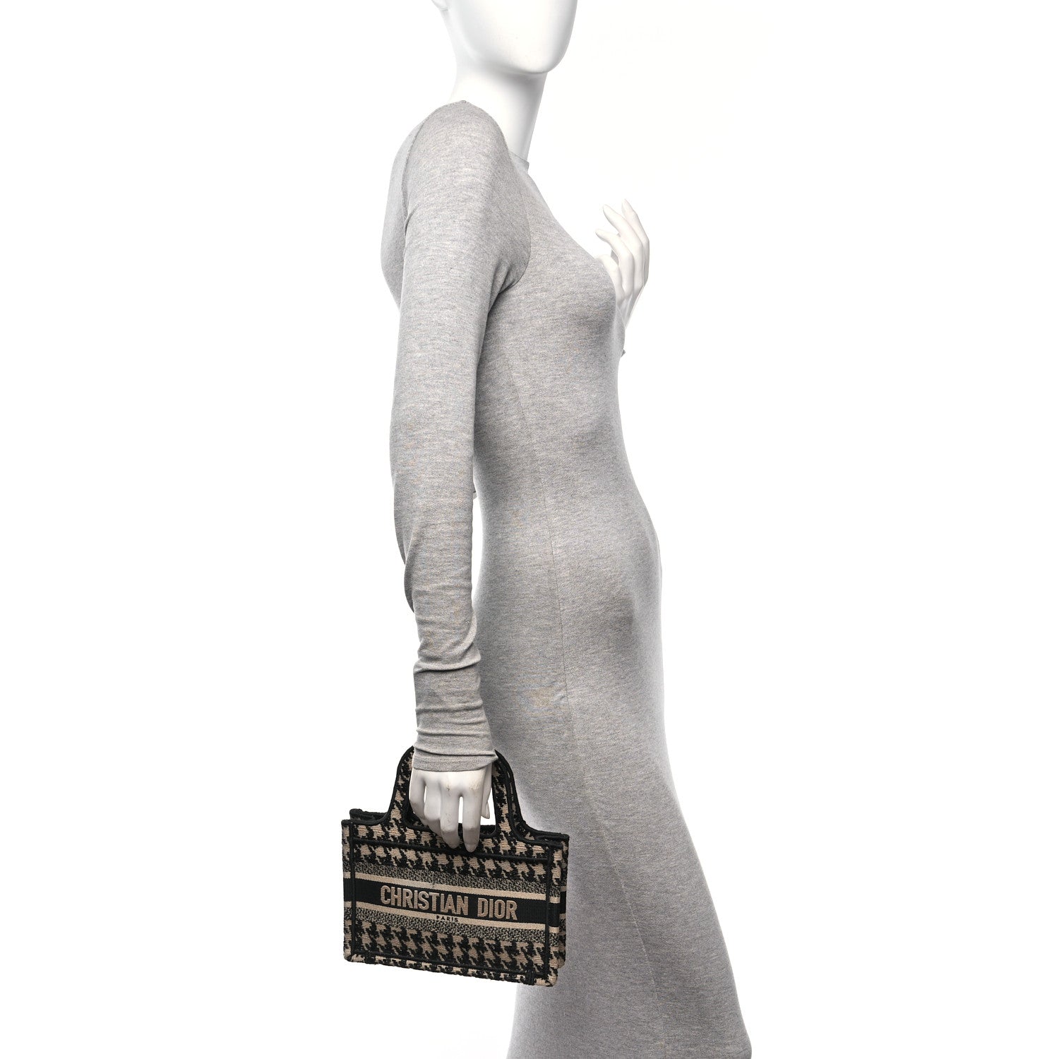 Canvas Houndstooth Embroidered Mini Book Tote Black