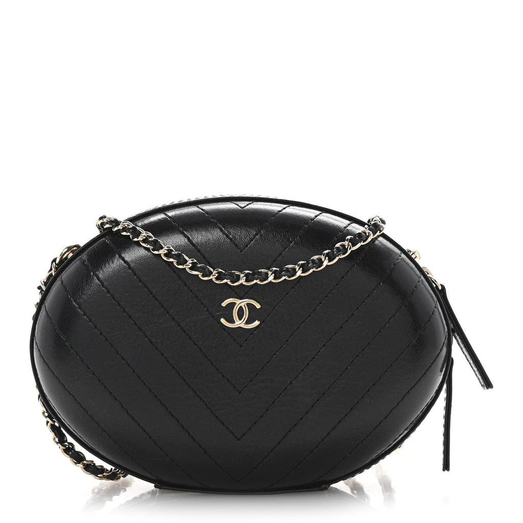 Calfskin Chevron Stitched Evening Bag Black