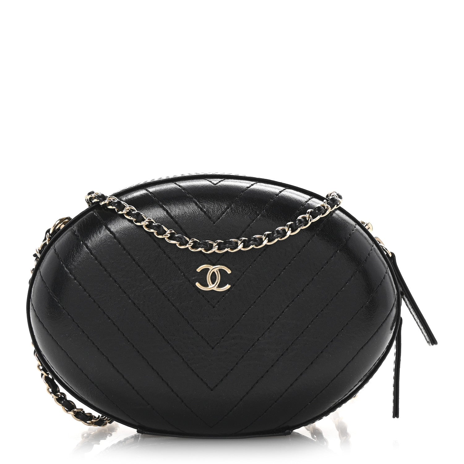 Calfskin Chevron Stitched Evening Bag Black