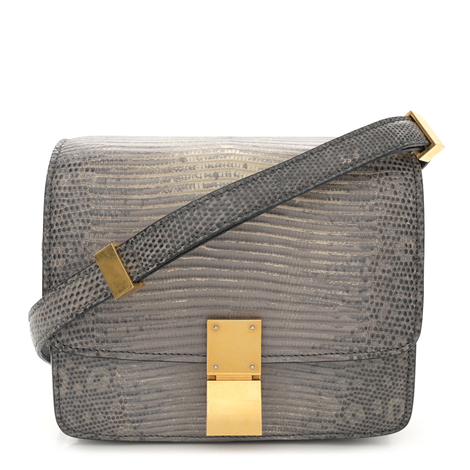 Lizard Small Classic Box Flap Bag Medium Grey
