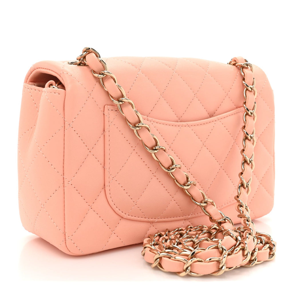 Lambskin Quilted Mini Rectangular Flap Light Orange