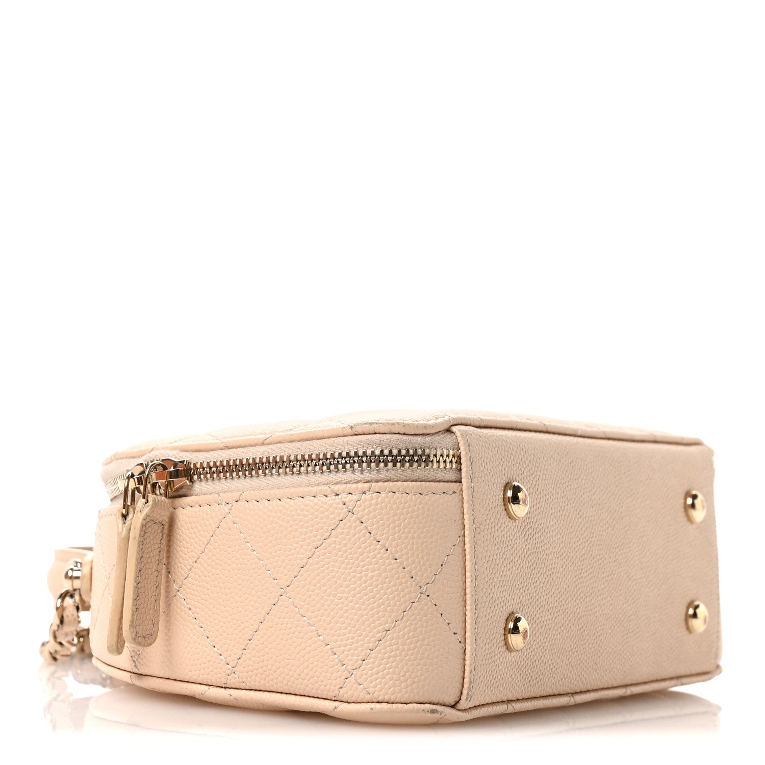 Caviar Quilted Top Handle Vanity Case Light Beige