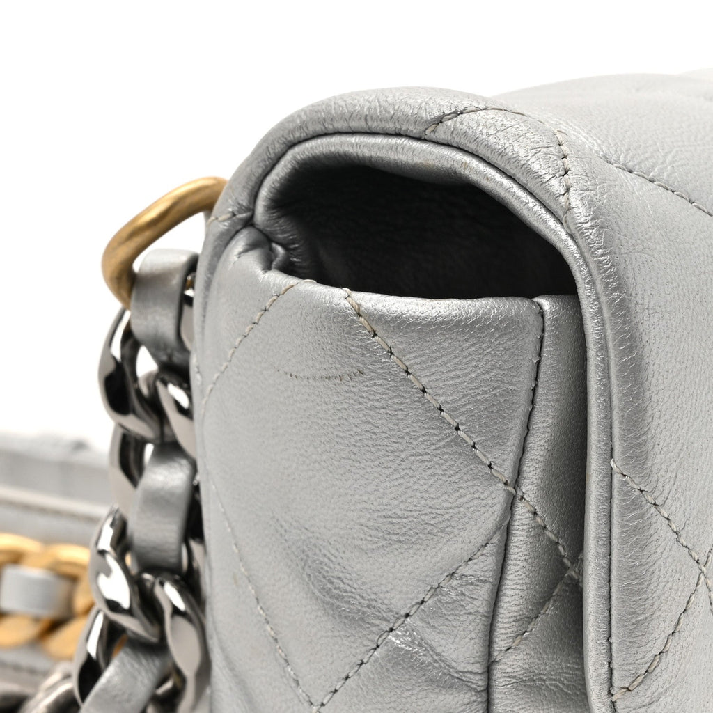 Metallic Goatskin Quilted Chanel 19 Waist Bag Silver