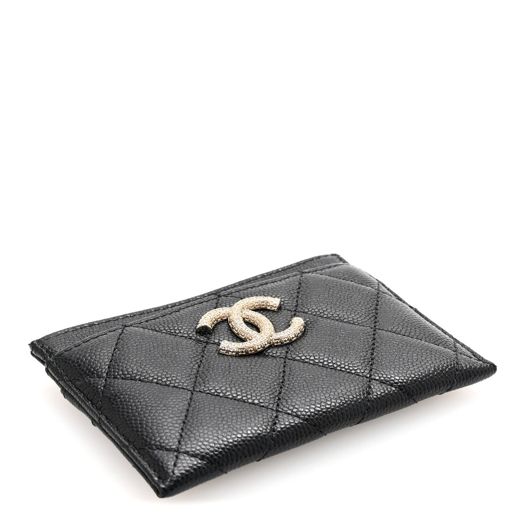 Caviar Quilted Studded CC  Holder Black