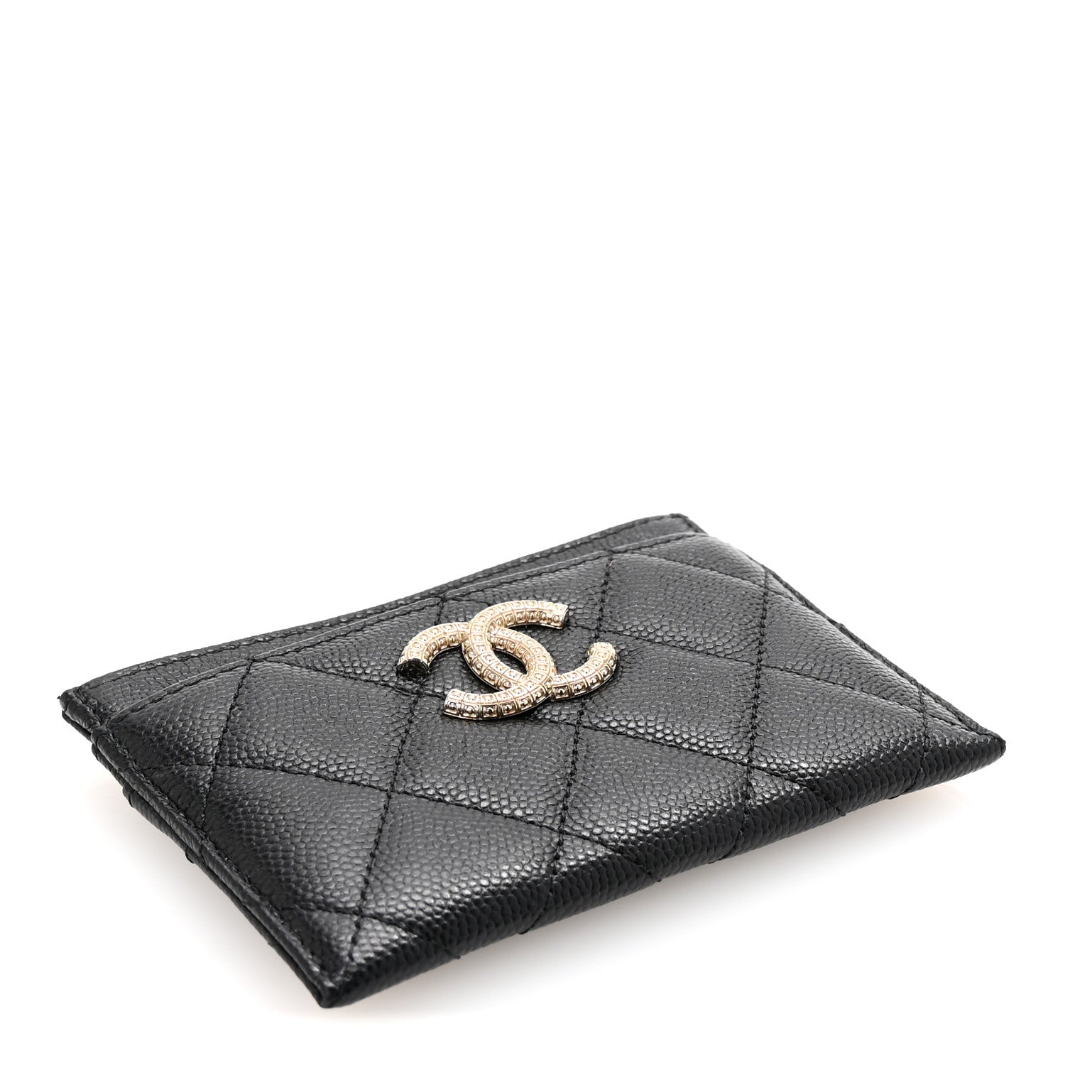 Caviar Quilted Studded CC  Holder Black
