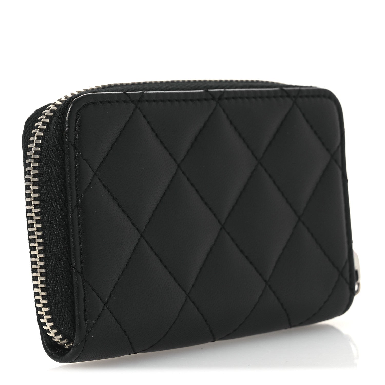 Lambskin Quilted Zip Coin Purse Black