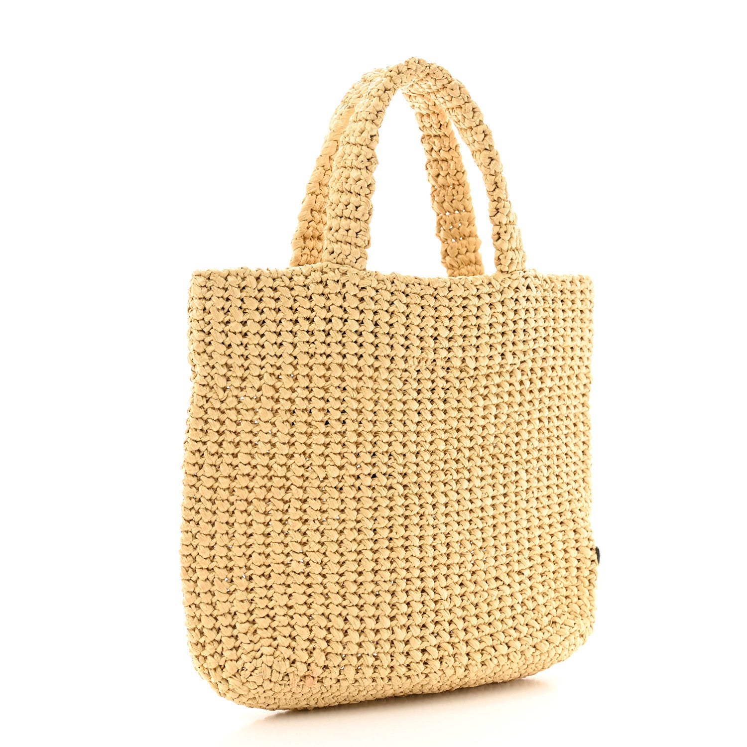 Yarn Raffia Effect Crochet Embroidered Small Logo Tote Naturale