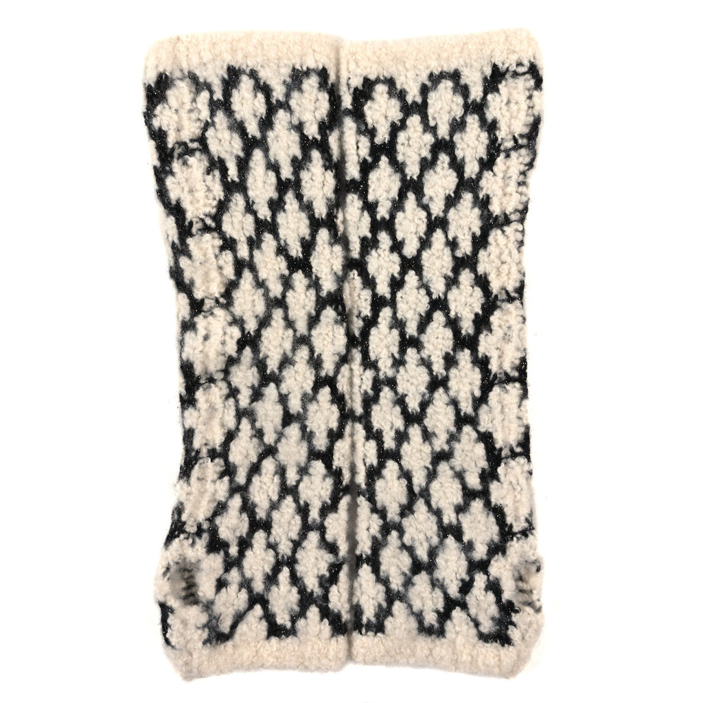 Cashmere Blend CC Fingerless Gloves White Black