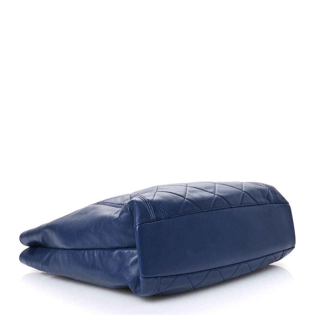 Calfskin Quilted CC Front Pocket Shopping Tote Navy
