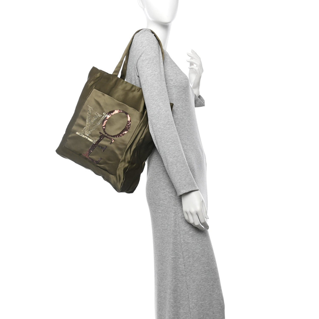 Satin Sequin Thats Love Tote Kaki