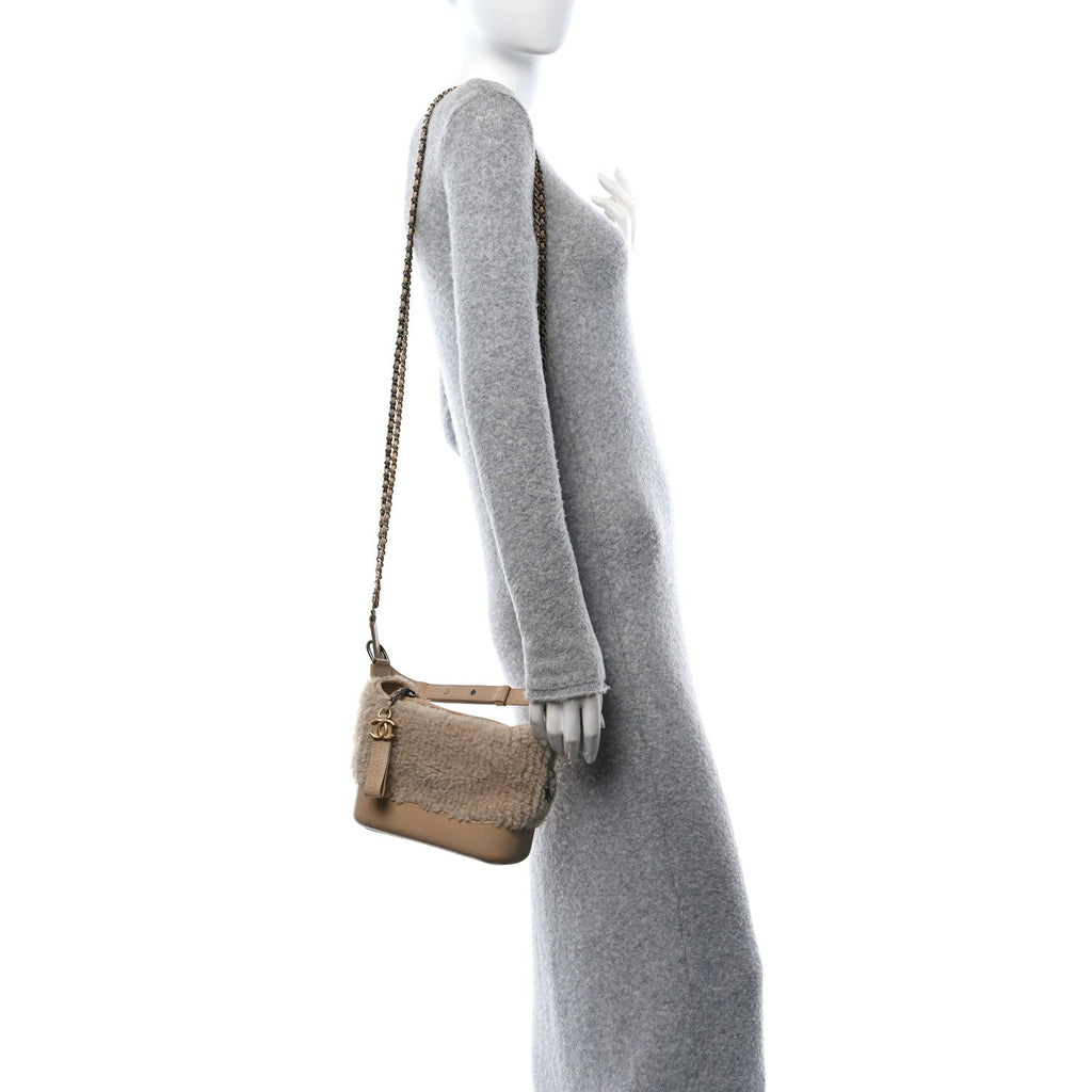 Shearling Small Gabrielle Hobo Dark Beige