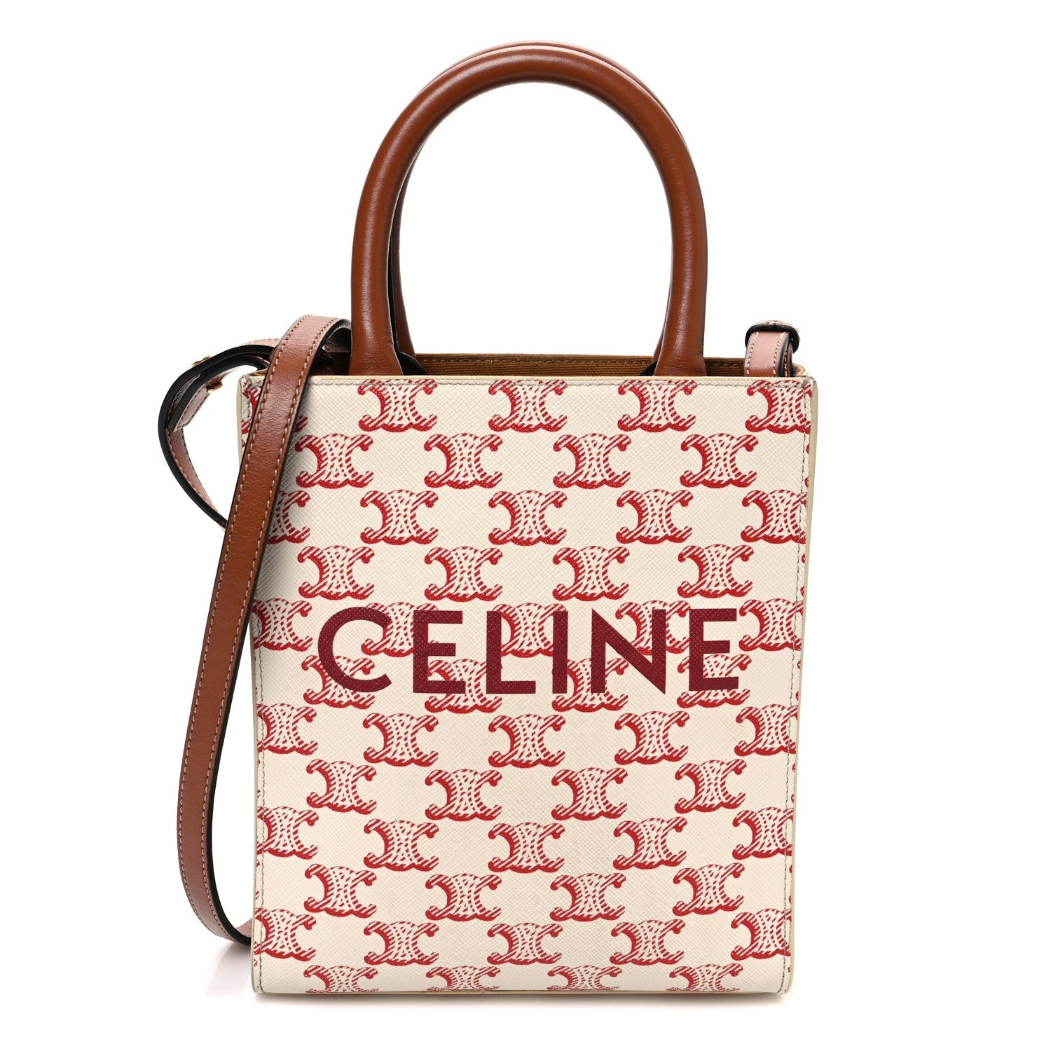 Triomphe Canvas Calfskin Mini Vertical Cabas White Red