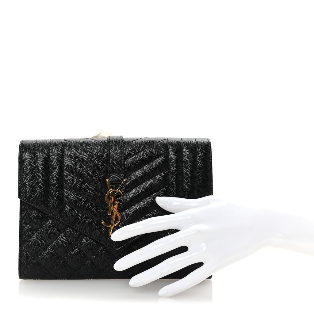 Grain De Poudre Textured Mixed Matelasse Triquilt Monogram Clutch Black