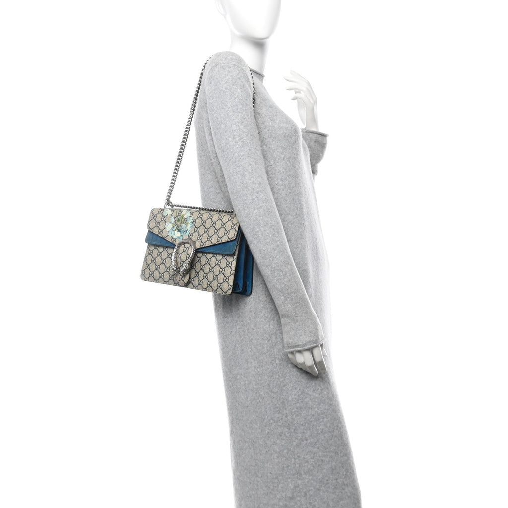 GG Supreme Monogram Blooms Small Dionysus Shoulder Bag Beige Navy Vintage Blue