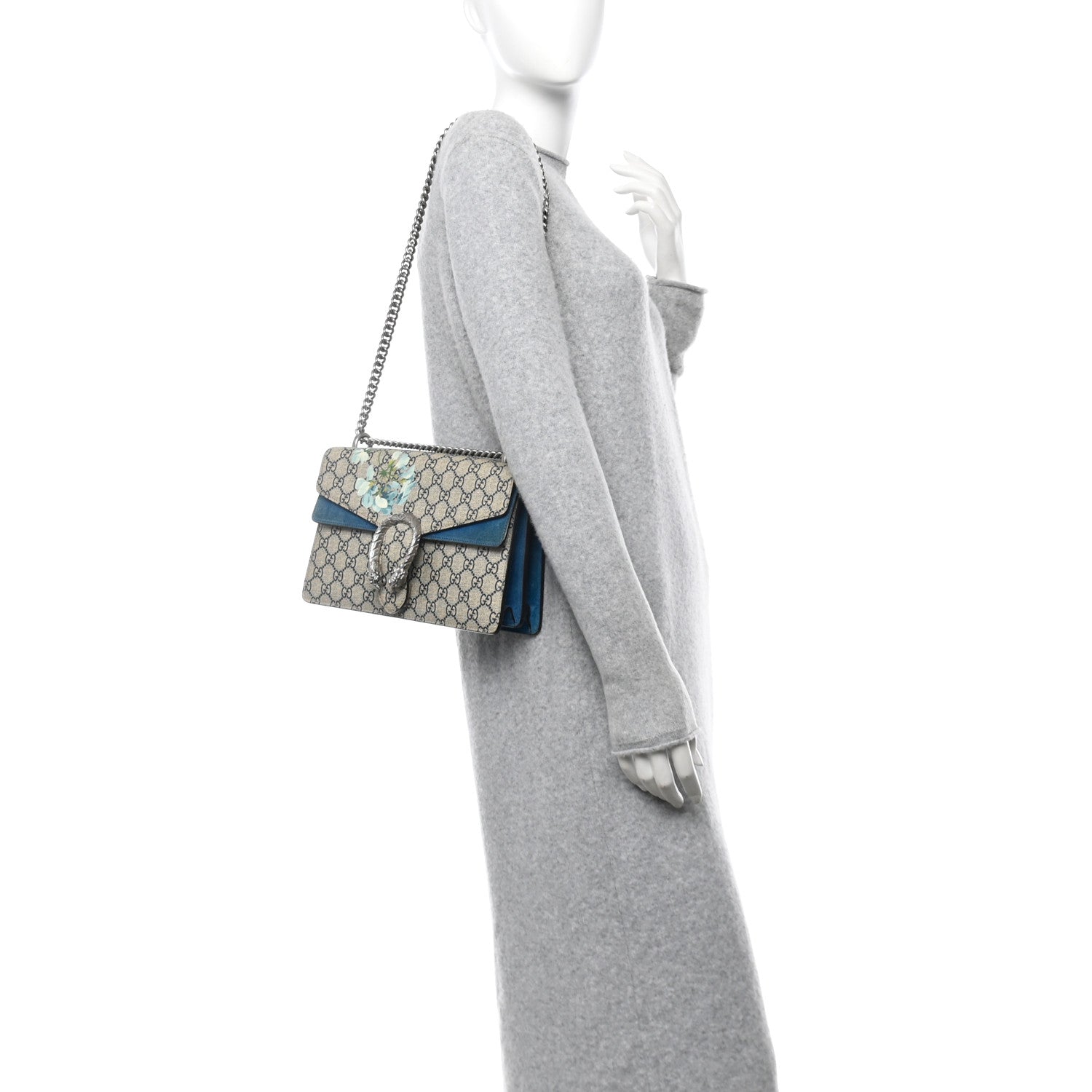 GG Supreme Monogram Blooms Small Dionysus Shoulder Bag Beige Navy Vintage Blue