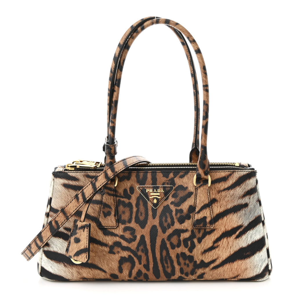 Saffiano Printed Medium Galleria Double Zip Bag Honey