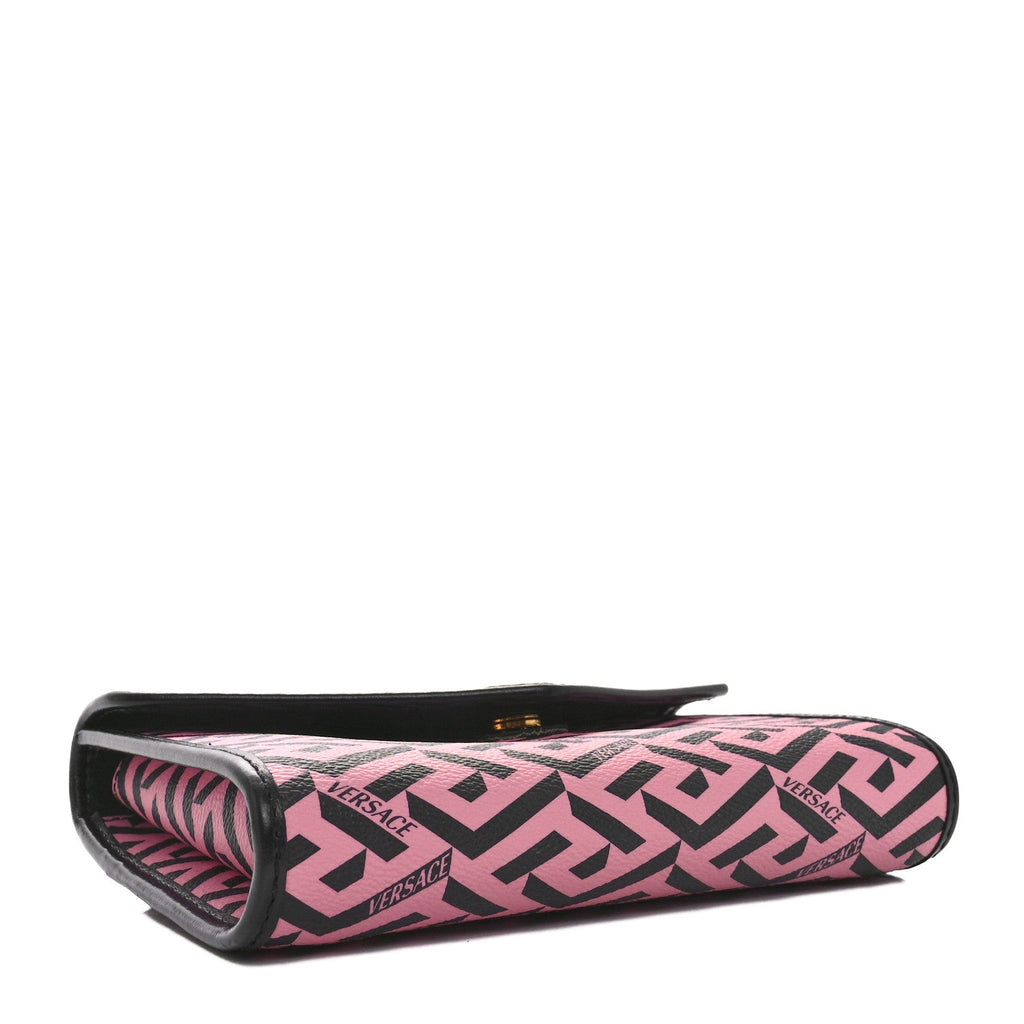 Coated Canvas La Greca Signature Wallet On Chain Black Pink