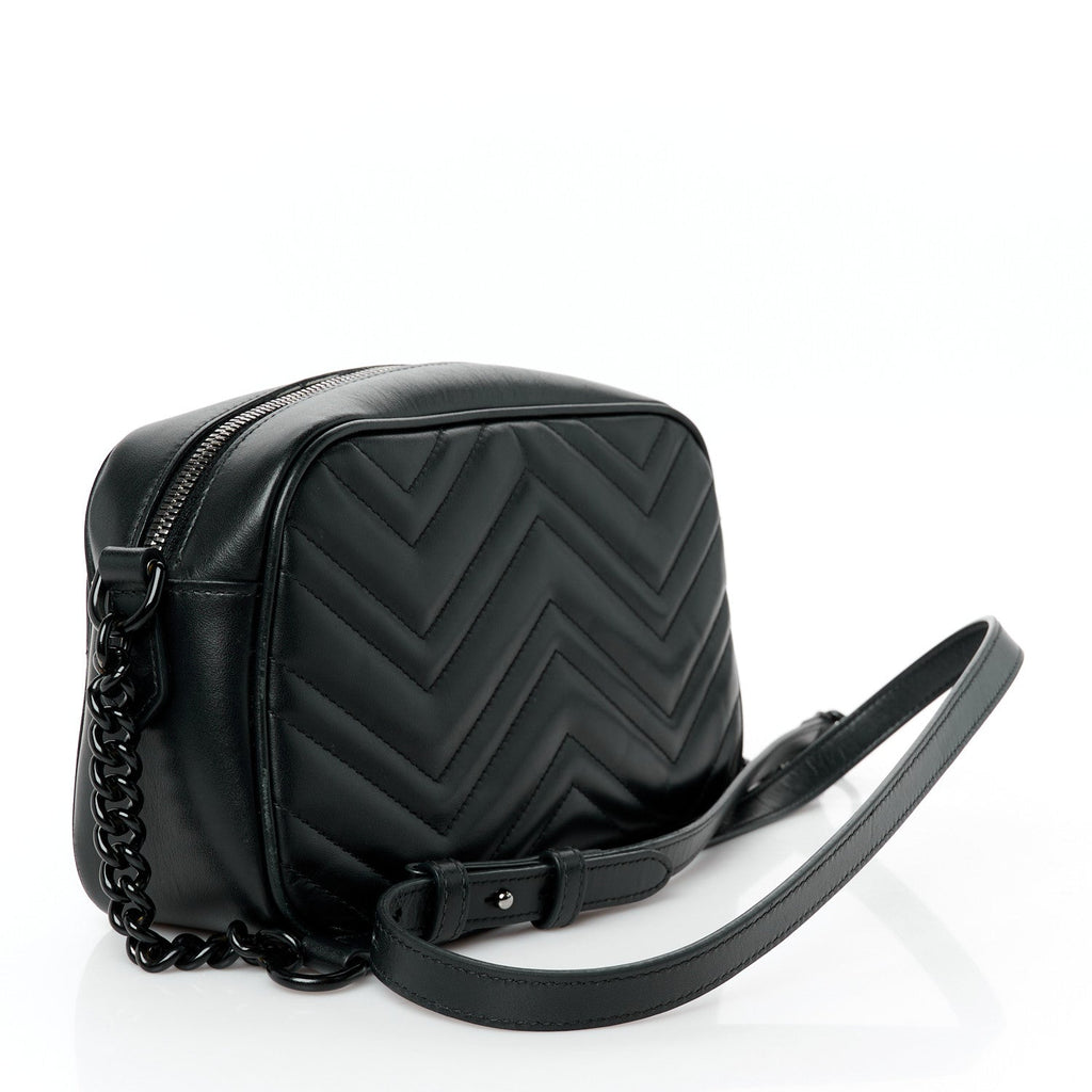 Calfskin Matelasse Monochrome Small GG Marmont Chain Shoulder Bag Black