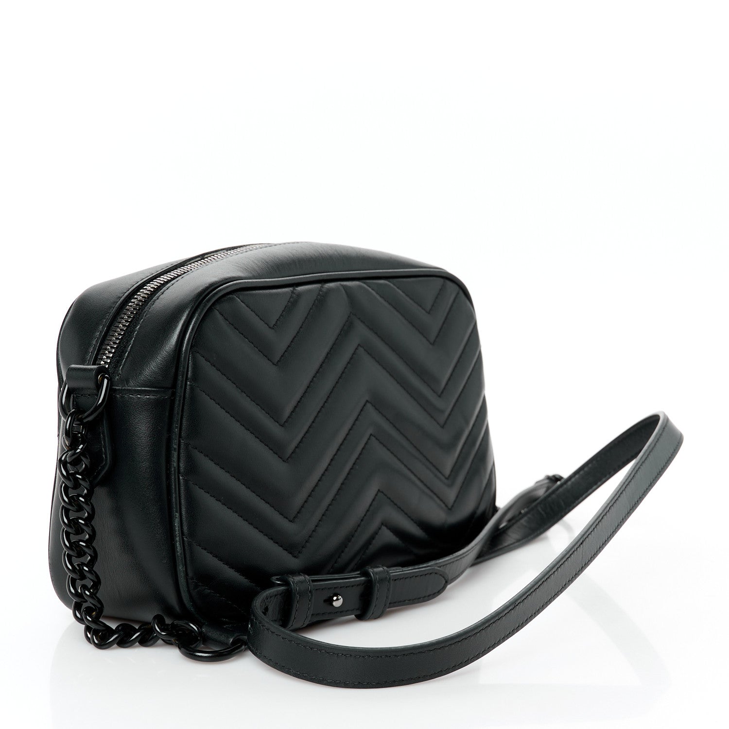 Calfskin Matelasse Monochrome Small GG Marmont Chain Shoulder Bag Black