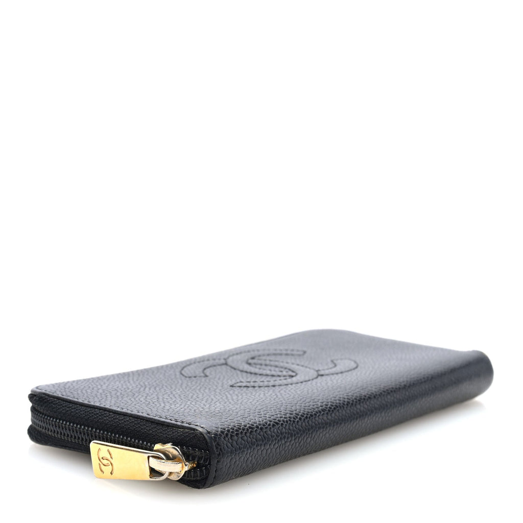 Caviar Large Timeless CC Zip Around Wallet Black