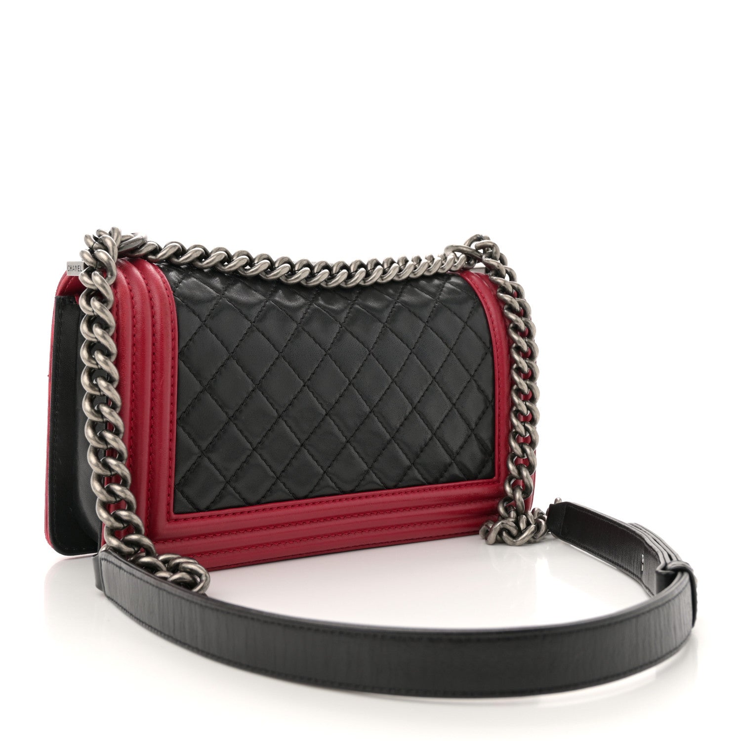 Lambskin Quilted Medium Boy Flap Black Red