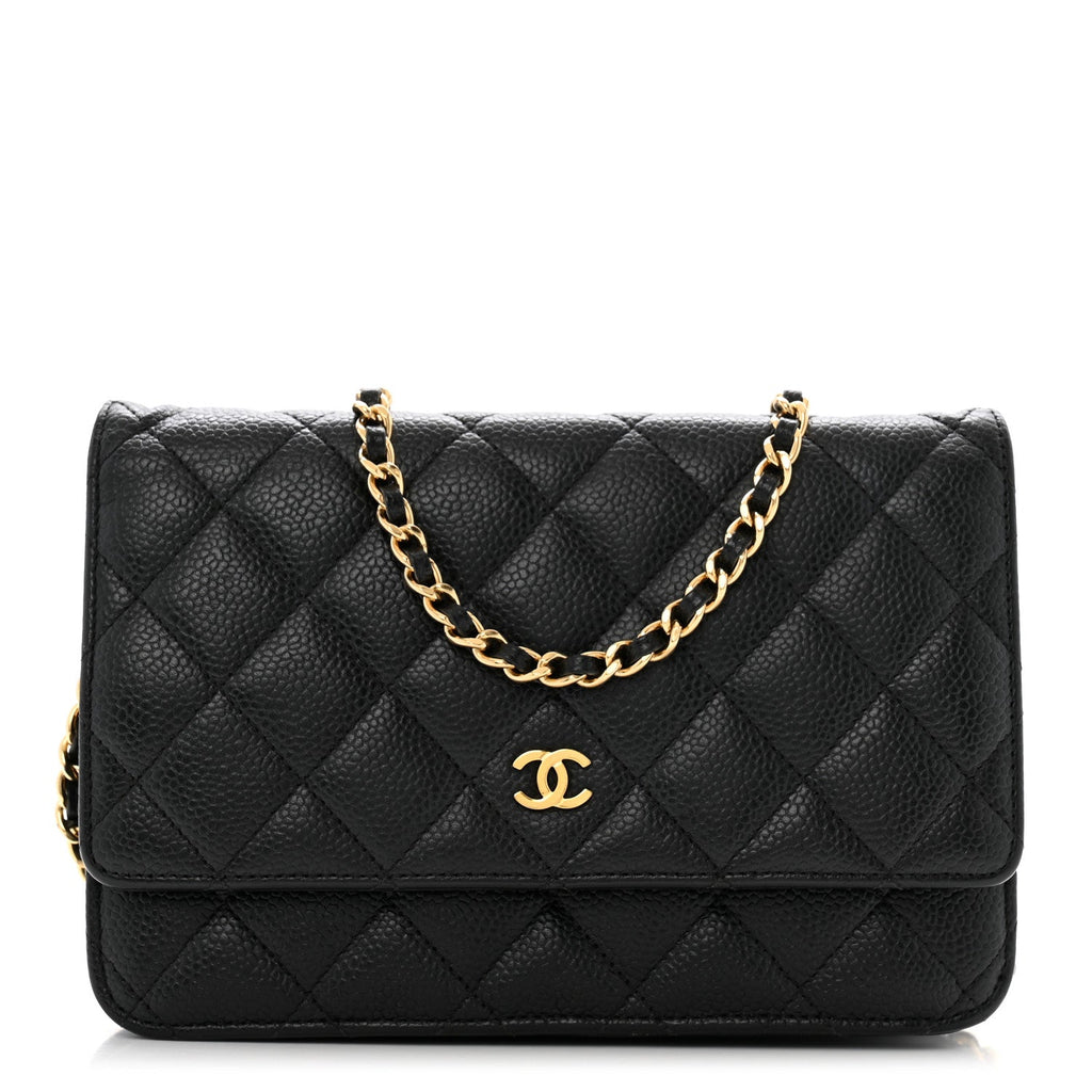 Caviar Quilted Wallet on Chain WOC Black