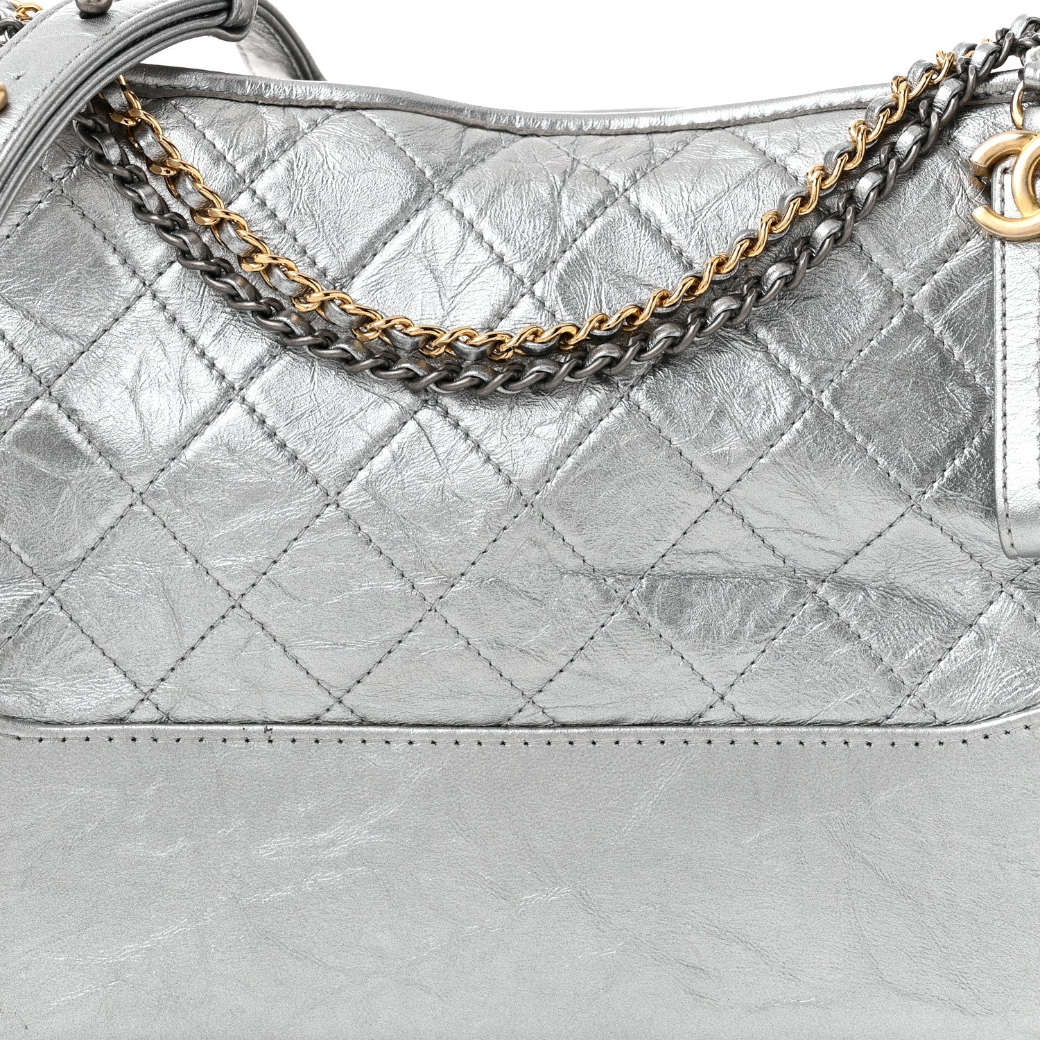 Metallic Aged Calfskin Quilted Medium Gabrielle Silver