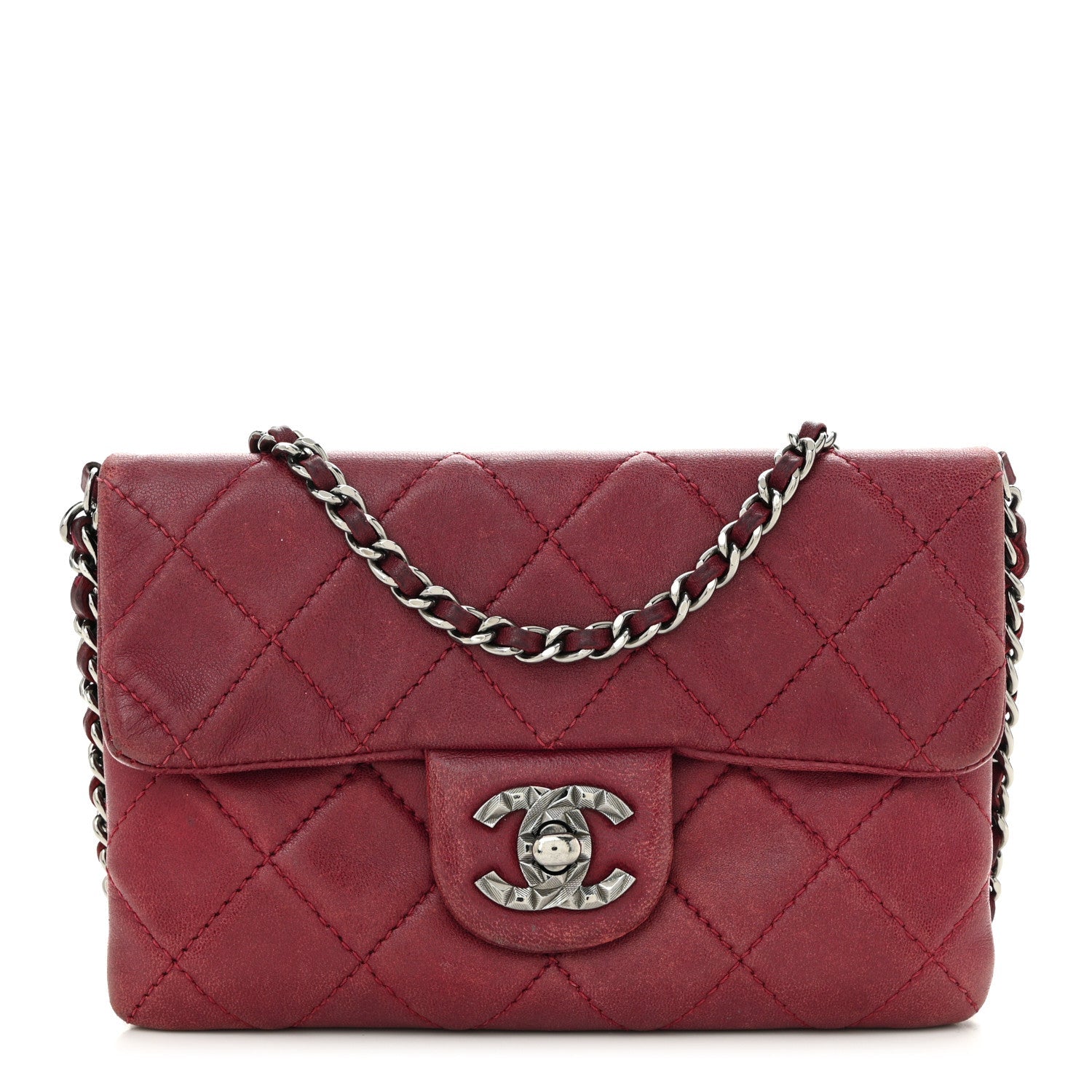 Lambskin Quilted Mini Mineral Nights Flap Crossbody Bag Dark Red